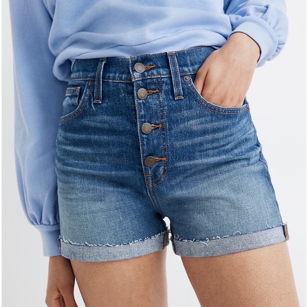 Madewell High-Rise Denim Shorts in Burke Wash: Button-Front Edition